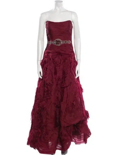 Pre-owned Teri Jon Silk Long Dress In Red