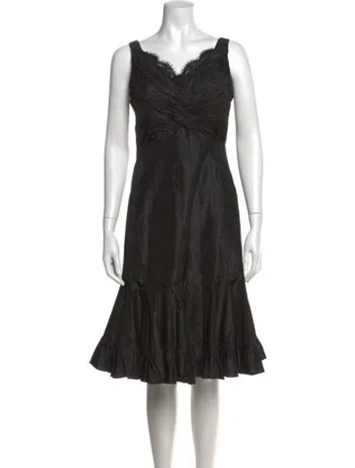 Pre-owned Teri Jon Silk Midi Length Dress In Black