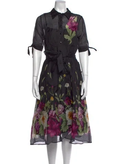 Pre-owned Teri Jon Silk Midi Length Dress In Black