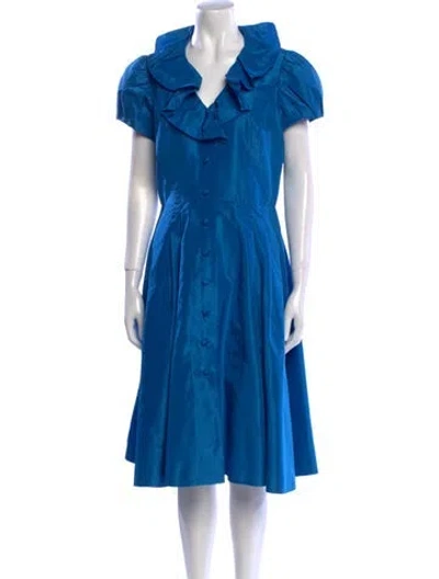 Pre-owned Teri Jon Silk Midi Length Dress In Blue
