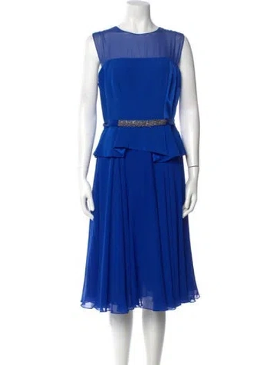 Pre-owned Teri Jon Silk Midi Length Dress In Blue