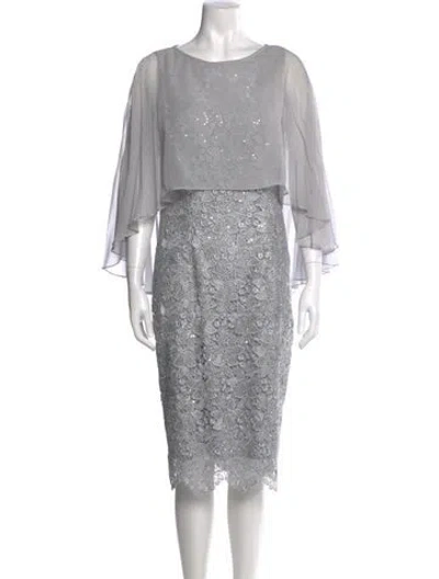 Pre-owned Teri Jon Silk Midi Length Dress In Gray