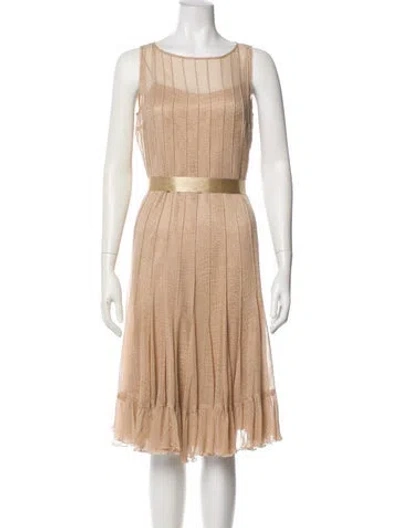 Pre-owned Teri Jon Silk Midi Length Dress In Neutral