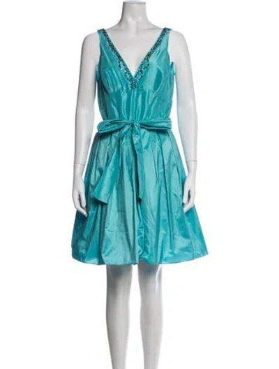 Pre-owned Teri Jon Silk Mini Dress In Blue
