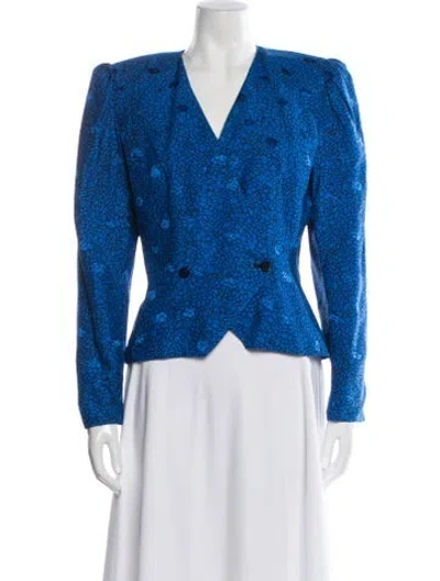Pre-owned Teri Jon Silk Patterned Blazer In Blue