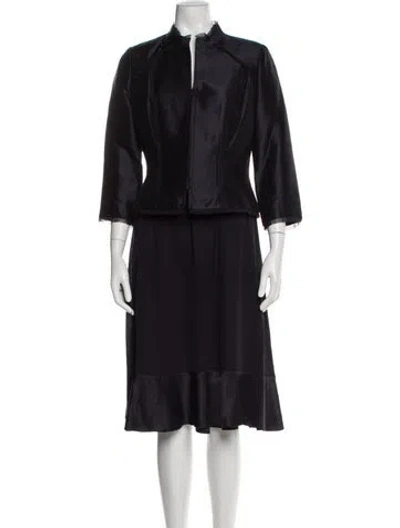 Pre-owned Teri Jon Silk Pleated Accents Skirt Suit In Gray