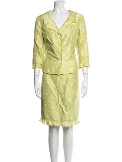 Pre-owned Teri Jon Silk Polka Dot Print Skirt Set In Yellow