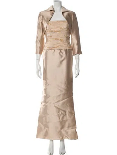 Pre-owned Teri Jon Silk Sequin Embellishments Dress Set In Neutral