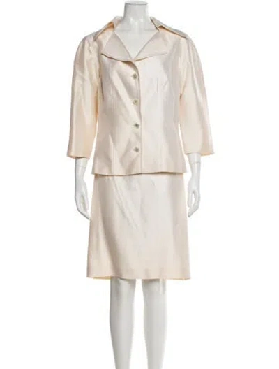 Pre-owned Teri Jon Silk Skirt Suit In White