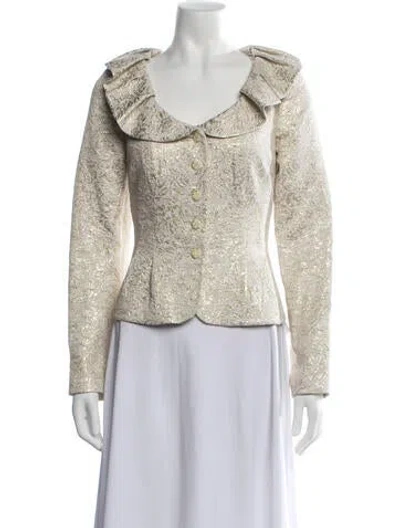Pre-owned Teri Jon Silk Tweed Pattern Jacket In Gold