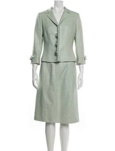 Pre-owned Teri Jon Silk Tweed Pattern Skirt Set In Green