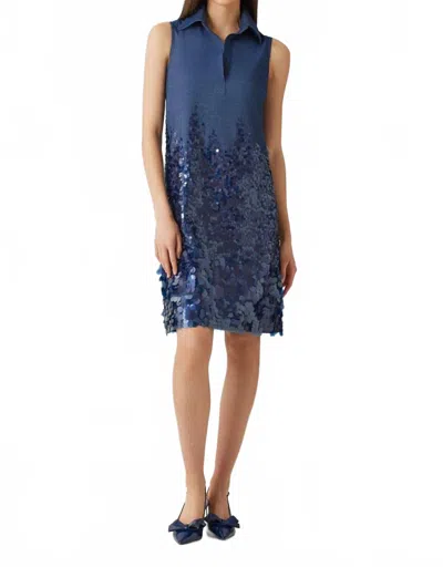 Teri Jon Sleeveless Dress With Sequin Bottom In Dark Denim In Blue