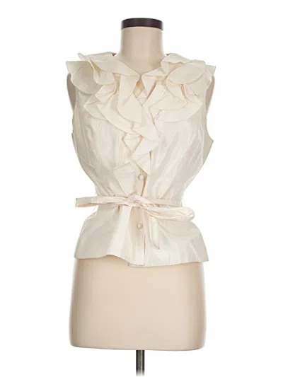 Pre-owned Teri Jon Sleeveless Silk Top Ivory Ruffles Neckline Tops In White