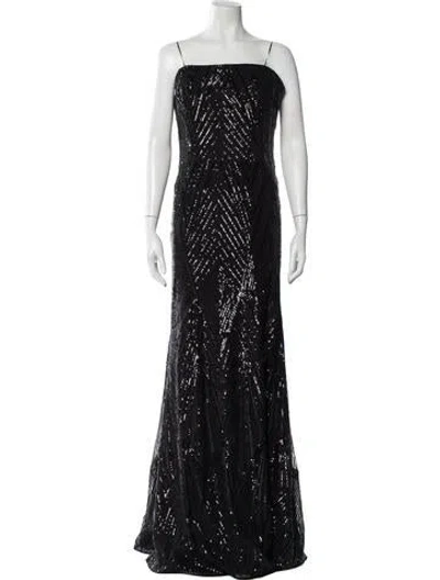 Pre-owned Teri Jon Square Neckline Long Dress In Black