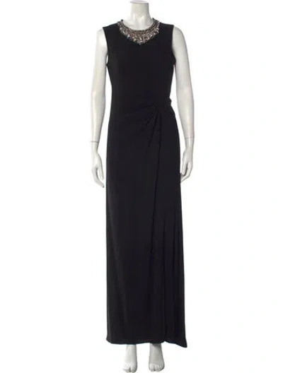 Pre-owned Teri Jon Square Neckline Long Dress In Black