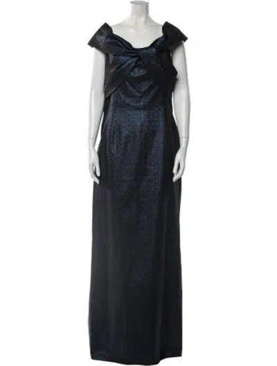 Pre-owned Teri Jon Square Neckline Long Dress In Blue