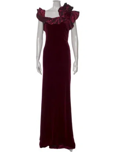 Pre-owned Teri Jon Square Neckline Long Dress In Burgundy