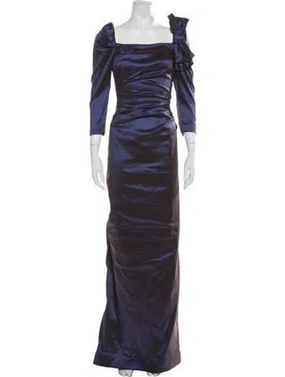 Pre-owned Teri Jon Square Neckline Long Dress In Metallic/purple