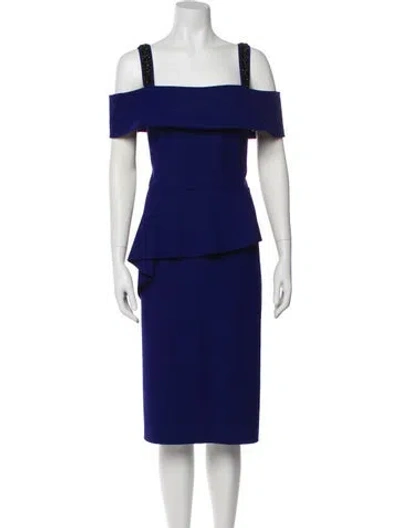 Pre-owned Teri Jon Square Neckline Midi Length Dress In Blue