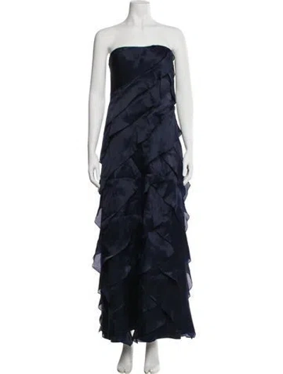 Pre-owned Teri Jon Strapless Long Dress In Blue