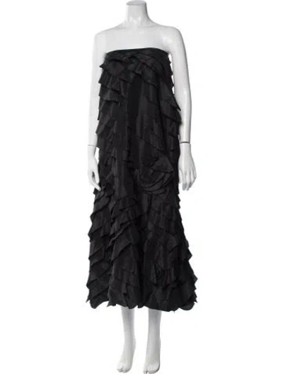 Pre-owned Teri Jon Strapless Midi Length Dress In Black