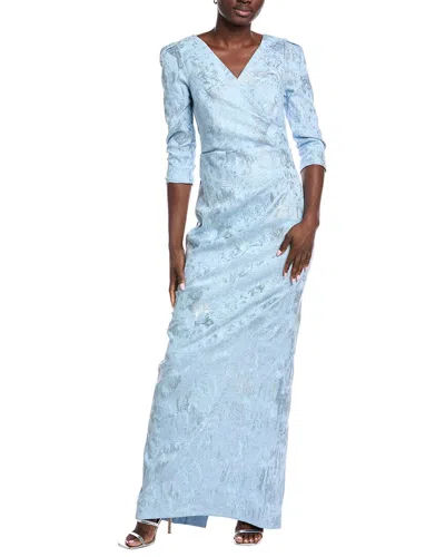 Teri Jon By Rickie Freeman Stretch Jacquard Gown In Blue