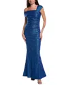 Teri Jon By Rickie Freeman Stretch Jacquard Gown In Blue