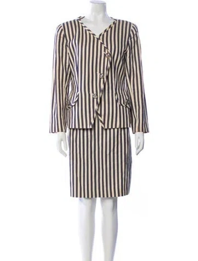 Pre-owned Teri Jon Striped Crystal Embellishments Skirt Suit In Neutral