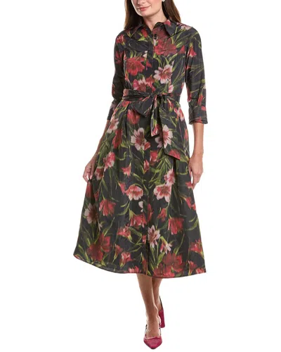 Teri Jon By Rickie Freeman Taffeta Hazy Floral Print Shirtdress In Multi