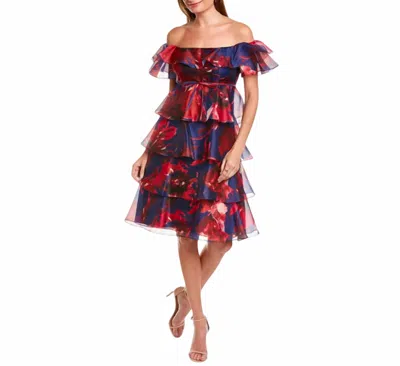 Teri Jon Tiered Off-shoulder Prom Dress In Redmulti In Multi