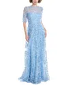 Teri Jon By Rickie Freeman Tulle 3d Petal A Line Gown In Blue