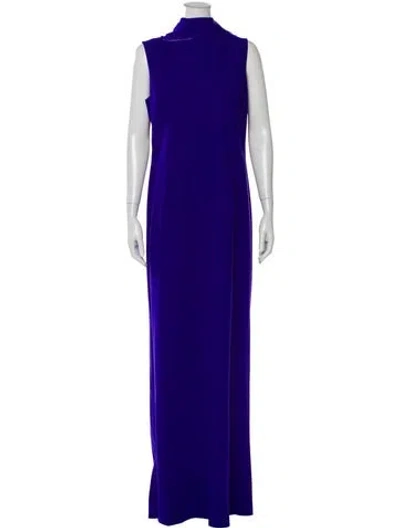 Pre-owned Teri Jon Turtleneck Long Dress In Blue