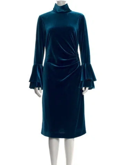 Pre-owned Teri Jon Turtleneck Midi Length Dress In Blue