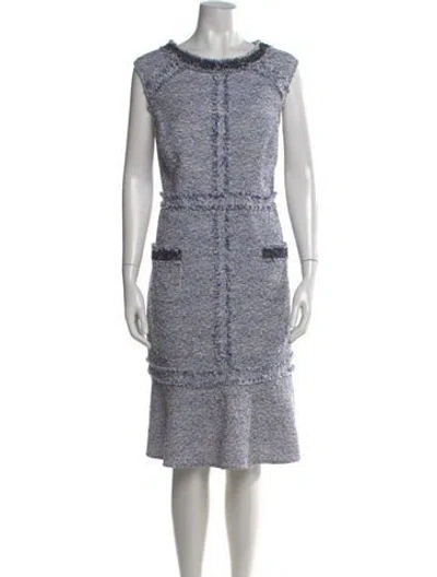 Pre-owned Teri Jon Tweed Knee-length Dress In Blue