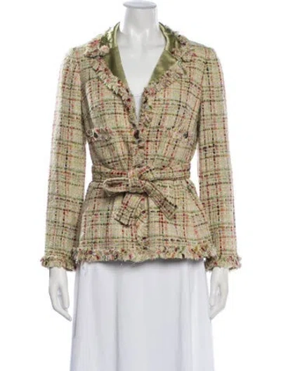 Pre-owned Teri Jon Tweed Pattern Blazer In Green