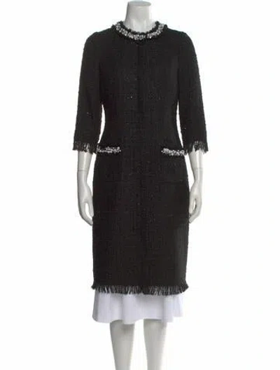 Pre-owned Teri Jon Tweed Pattern Knee-length Dress In Black