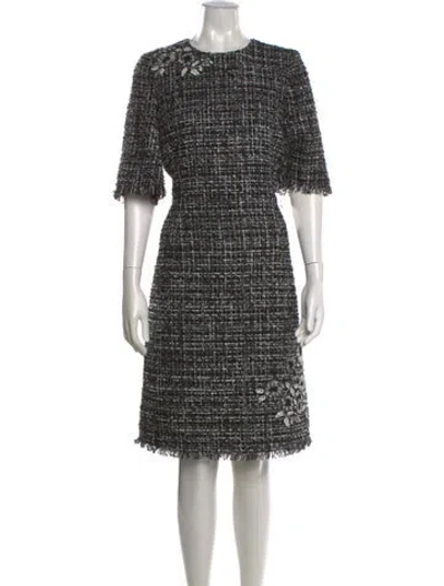 Pre-owned Teri Jon Tweed Pattern Knee-length Dress In Black