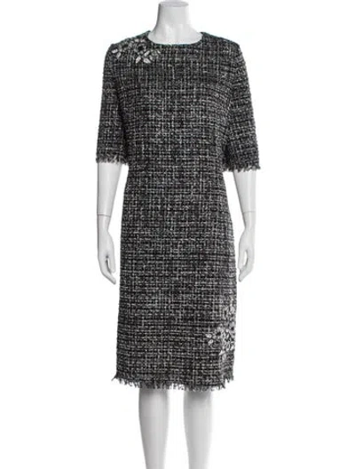 Pre-owned Teri Jon Tweed Pattern Knee-length Dress In Black