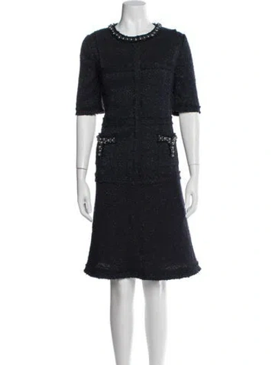 Pre-owned Teri Jon Tweed Pattern Knee-length Dress In Blue