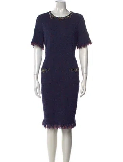 Pre-owned Teri Jon Tweed Pattern Knee-length Dress In Blue