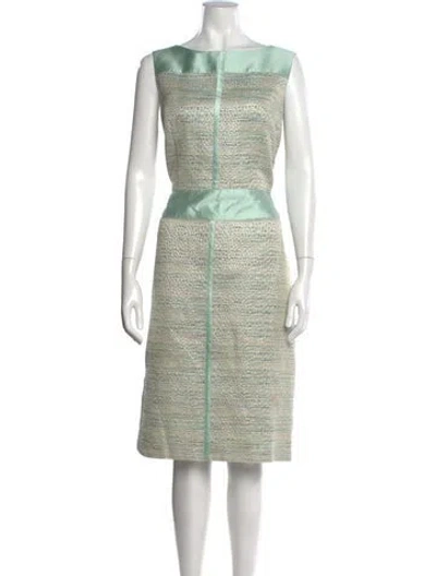 Pre-owned Teri Jon Tweed Pattern Knee-length Dress In Green