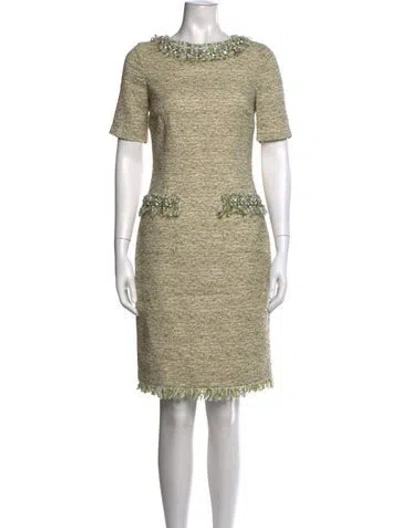 Pre-owned Teri Jon Tweed Pattern Knee-length Dress In Green/neutrals