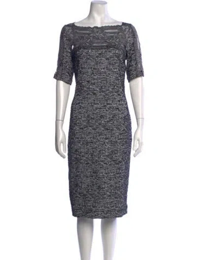 Pre-owned Teri Jon Tweed Pattern Knee-length Dress In Grey