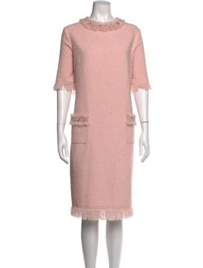 Pre-owned Teri Jon Tweed Pattern Knee-length Dress In Neutrals/pink