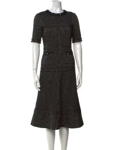 Pre-owned Teri Jon Tweed Pattern Midi Length Dress In Black