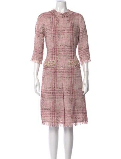 Pre-owned Teri Jon Tweed Pattern Midi Length Dress In Pink