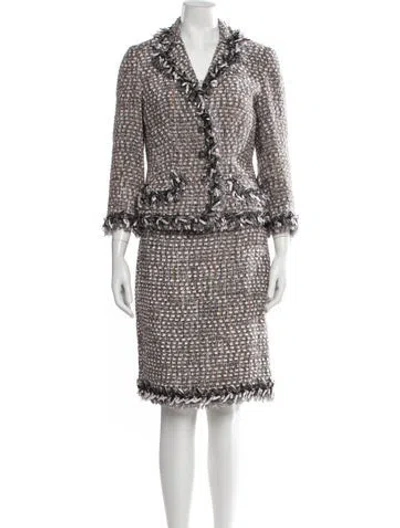 Pre-owned Teri Jon Tweed Pattern Raw-edge Trim Skirt Set In Pink
