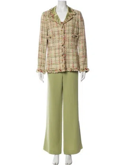 Pre-owned Teri Jon Tweed Tweed Pattern Pantsuit In Green