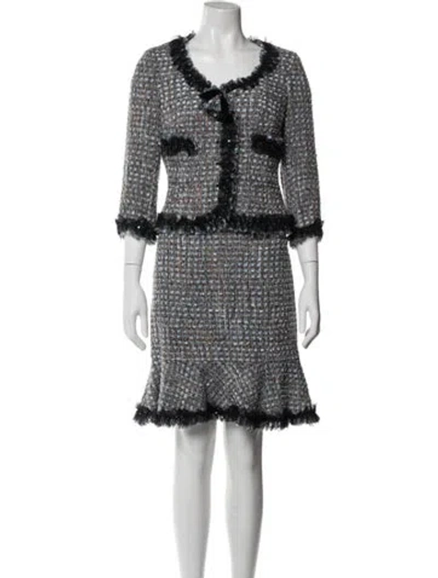 Pre-owned Teri Jon Tweed Tweed Pattern Skirt Set In Blue