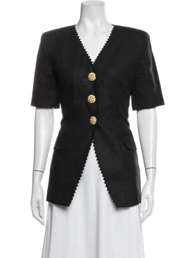 Pre-owned Teri Jon Vintage Linen Blazer In Black